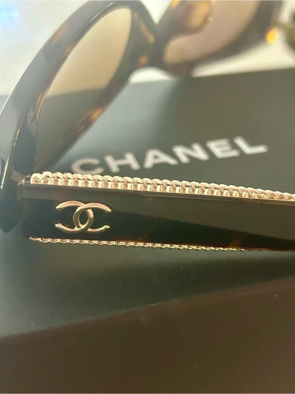 CHANEL Brown Gradient Oval Sunglasses with Quilted Case